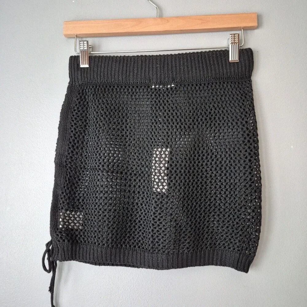 Aimage Black Crochet Pull On Mini Side Tie Swimsuit Cover Up Skirt Womens XS